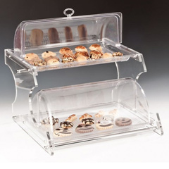 Zicco 2 Katlı Akrilik Teşhir Standı, Polikarbon Kaplı, Rolltop Kapaklı, 50x46x42 cm
