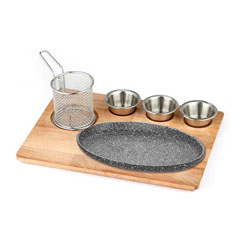 Altınbaşak Doğal Masif Fajita Sunum Seti Granit Döküm Oval Kısa, 35x26 cm