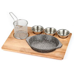 Altınbaşak Doğal Masif Fajita Sunum Seti Granit Döküm Yuvarlak Kulplu, 35x26 cm
