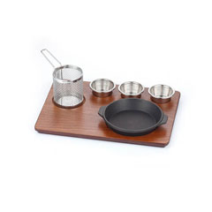 Altınbaşak MDF Fajita Sunum Seti Teflon Döküm Yuvarlak Kulplu, 35x26 cm