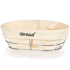 Biradlı Oval Ekmek Sepeti, Beyaz Bezli, 26x17x6,5 cm