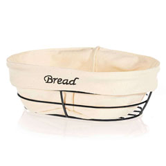 Biradlı Oval Ekmek Sepeti, Beyaz Bezli, 26x17x6,5 cm, Siyah