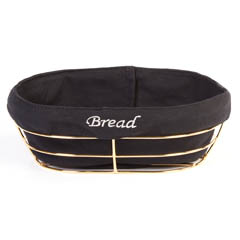 Biradlı Oval Ekmek Sepeti, Bezli, 26x17x6,5 cm, Altın