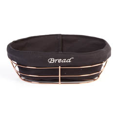 Biradlı Oval Ekmek Sepeti, Bezli, 26x17x6,5 cm, Bakır
