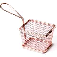Biradlı Patates Sunum Sepeti, Dikdörtgen, Çift Kulplu, 10x8,5x6,5 cm, Bakır Renk