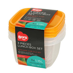 Bora Plastik Saklama Kabı, Kare, 3'lü Set, 1,15 Lt, BO532