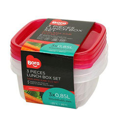 Bora Plastik Saklama Kabı, Kare, 3'lü Set, 850 ml, BO531