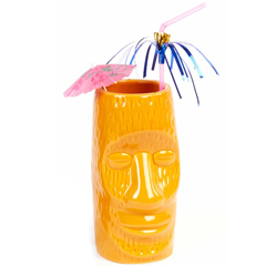 Groovy Ceramic Tiki Mug, 8x17 cm, 600 cc, Turuncu