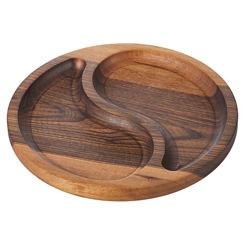Groovy Ceviz Yuvarlak Bölmeli Sunum Tahtası, 25 cm