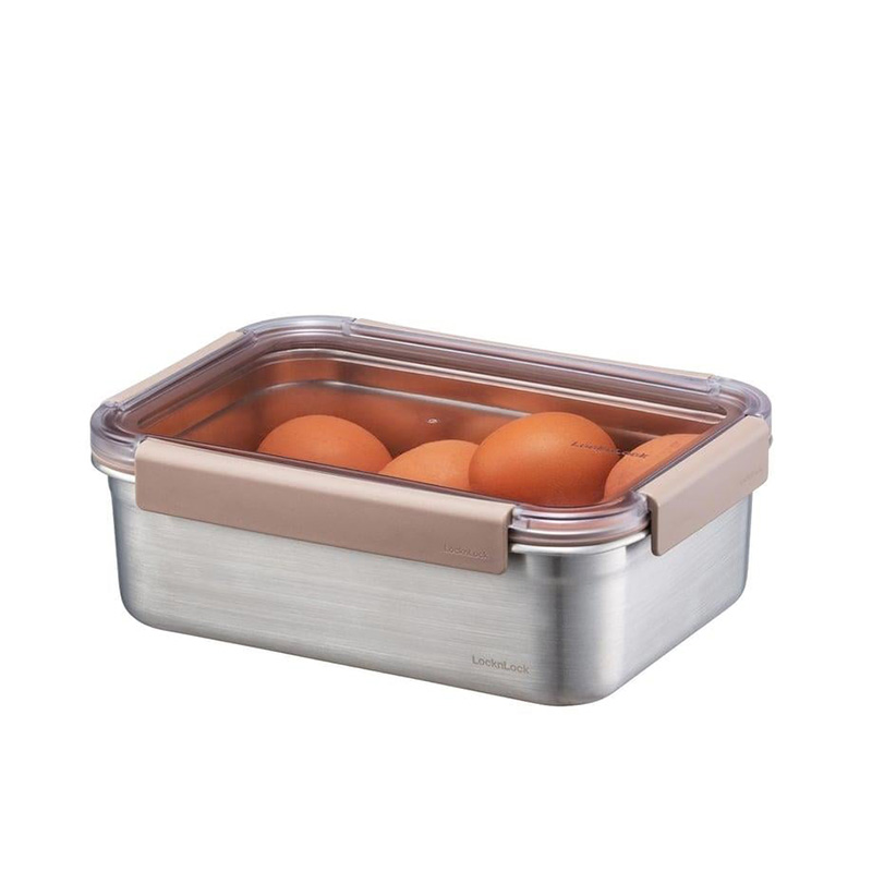 LocknLock Paslanmaz Çelik Fırın ve Saklama Kabı, Dörtgen Kilitli 1.5 Lt, Kahverengi