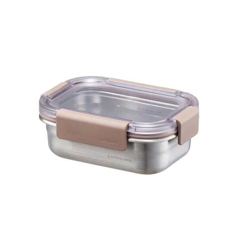 LocknLock Paslanmaz Çelik Fırın ve Saklama Kabı, Dörtgen, Kilitli, 310 ml, Kahverengi