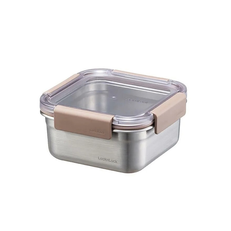LocknLock Paslanmaz Çelik Fırın ve Saklama Kabı, Kare Kilitli 700 ml, Kahverengi
