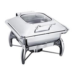 Öztiryakiler Chafing Dish, Dikdörtgen, Cam Kapaklı, Ayaklı, 9 L, Gn 1/1