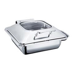 Öztiryakiler Chafing Dish, Dikdörtgen, Cam Kapaklı, Ayaksız, 9 L, Gn 1/1
