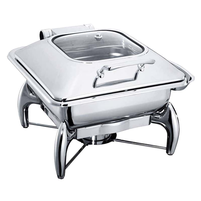 Öztiryakiler Chafing Dish, Dikdörtgen Cam Kapaklı, Standlı, 6 lt, 2/3 Gn