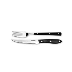 Pirge Biftek Bıçağı Çatal Seti, 12 cm, Siyah
