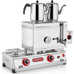Silverinox 2 Demlikli Çay Kazanı, Çift Taban, Kaynaklı, Elektrikli+LPG'li, 40'lık