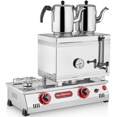 Silverinox 2 Demlikli Çay Kazanı, Çift Taban, Kaynaklı, LPG'li, 40'lık