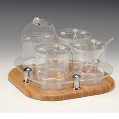 Zicco Sosluk Reçellik Baharatlık Standı, Ahşap Altlı, 4'lü, 30x30x17 cm