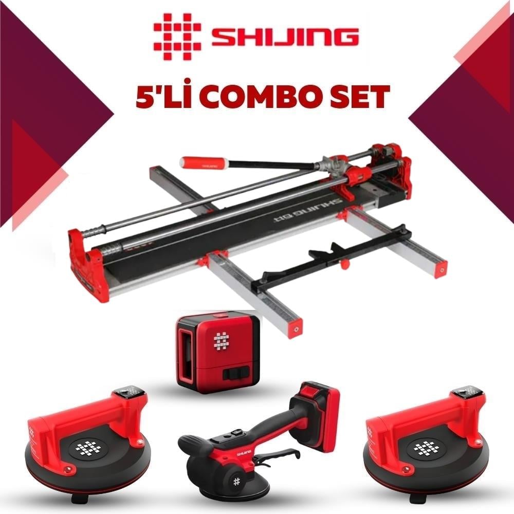 SHIJING TOOLS Manuel Kesici Dijital Vantuz Fayans Vibratörü ve Lazer Metre 5'li Pro Set