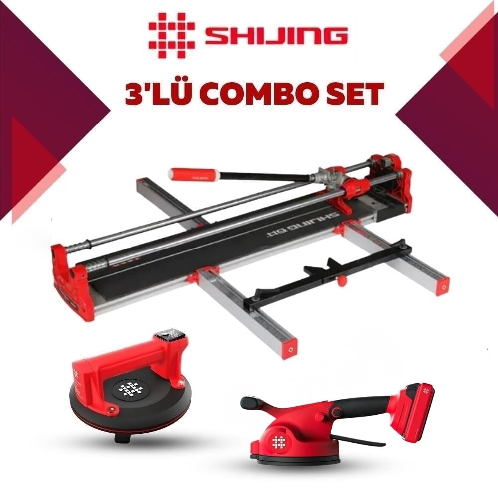 SHIJING TOOLS Manuel Kesici Dijital Vantuz ve Fayans Vibratörü 3'lü Pro Set