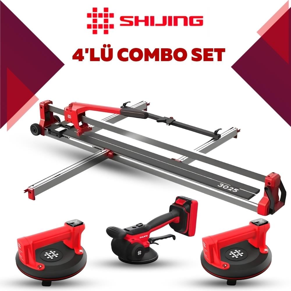 SHIJING TOOLS Manuel Kesici Dijital Vantuz ve Fayans Vibratörü 4'lü Pro Set