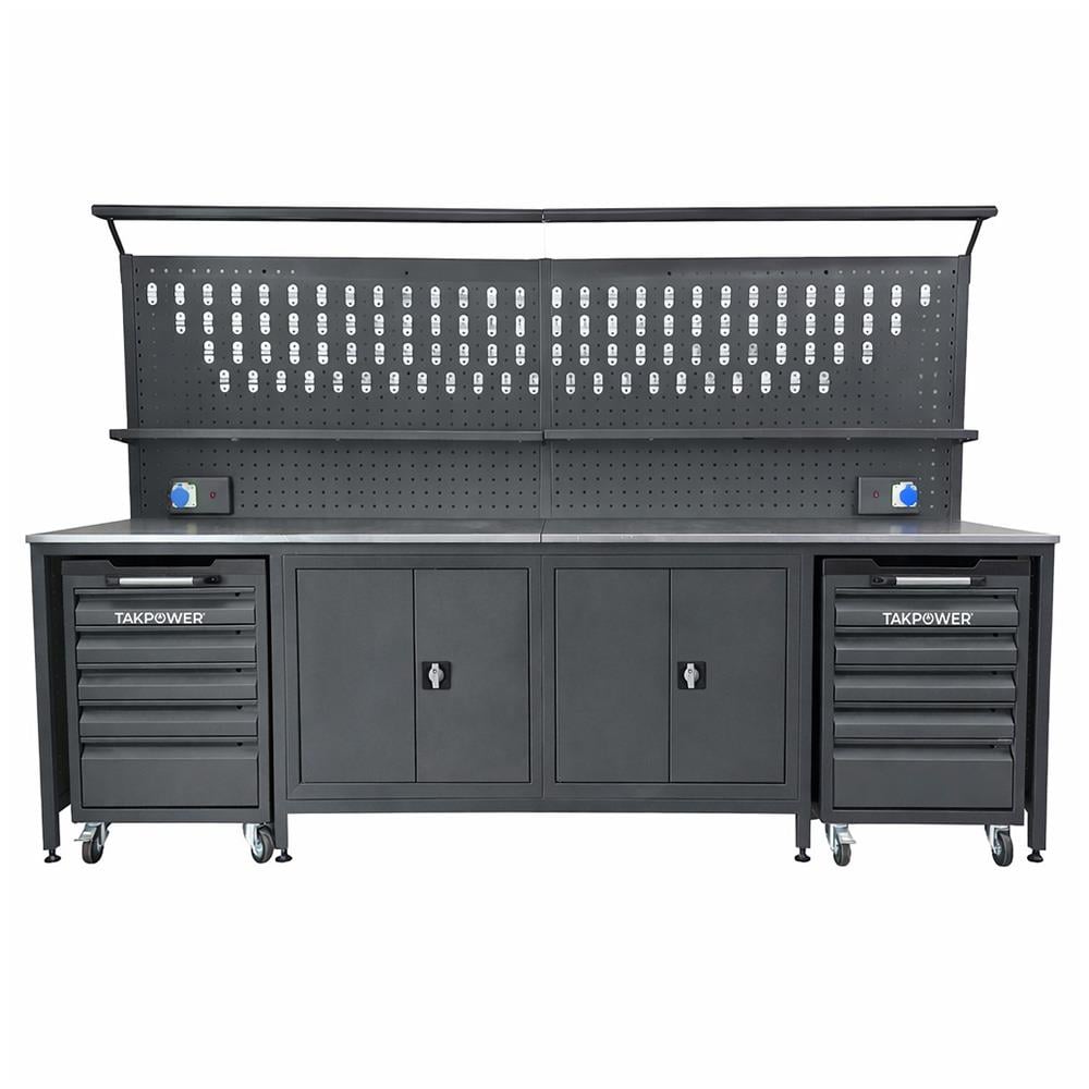 TAKPOWER 3 Metre Takım Tezgahı 2 Dolaplı + 2 Boş Takım Arabası Antrasit
