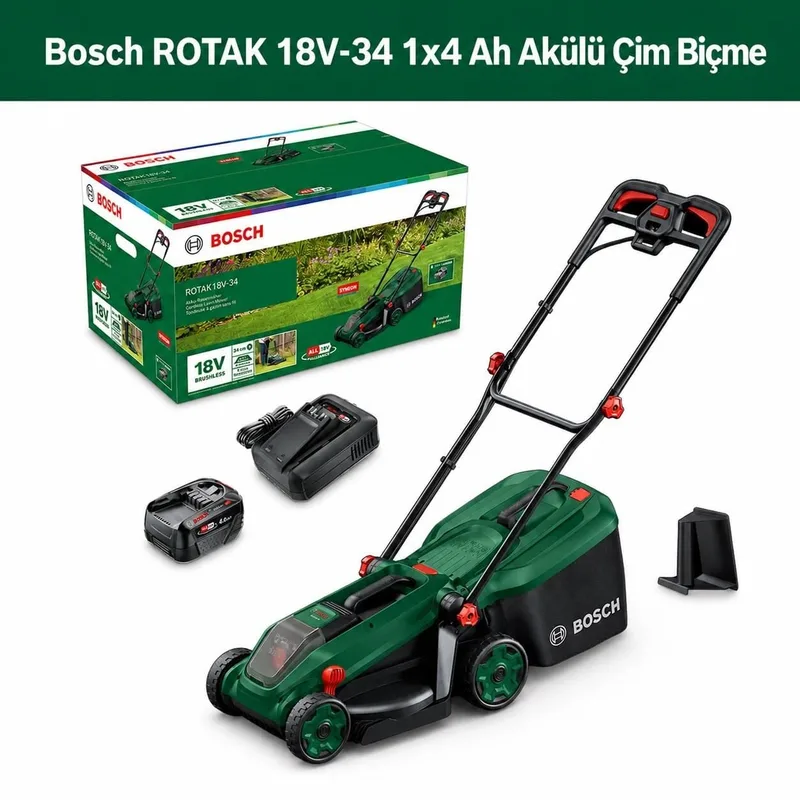 Bosch ROTAK 18V-34 1x4 Ah Akülü Çim Biçme Makinesi 06008B9N00