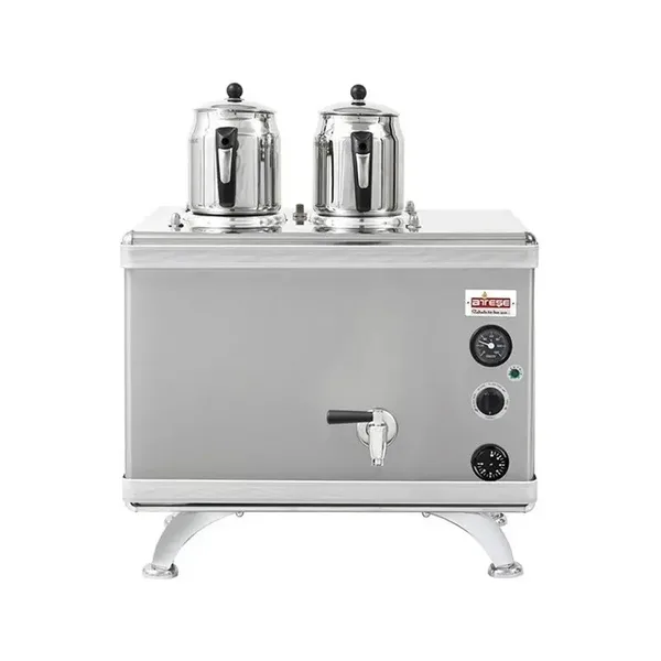 Ateşe Gold Compact Otomatik Gazlı Elektrikli İnox 2 Demlikli Çay Kazanı, 24 Litre