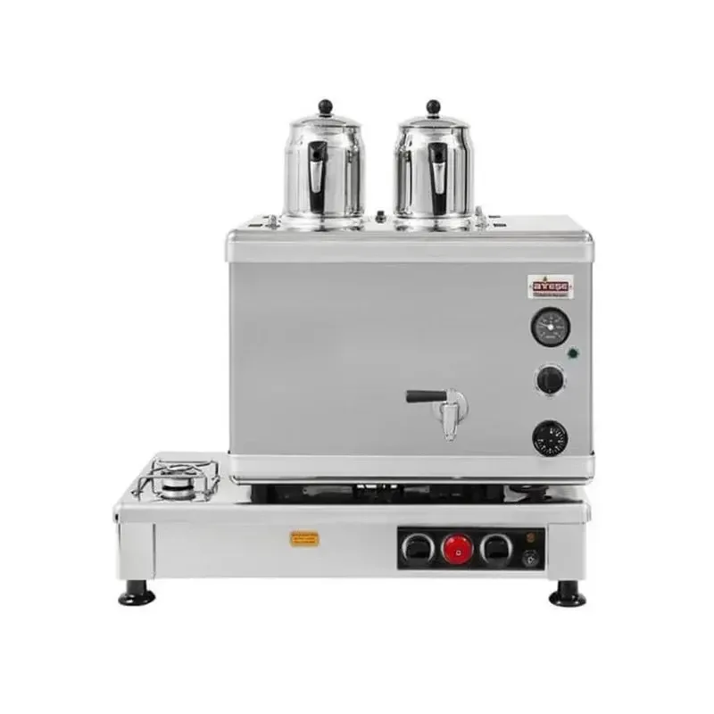Ateşe Silver Otomatik Gazlı Elektrikli İnox 2 Demlikli Çay Kazanı, 24 Litre