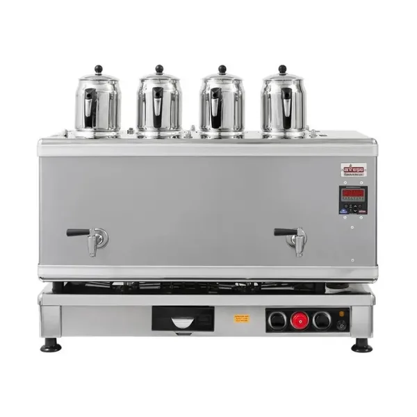 Ateşe Titanium Akıllı Dijital Gazlı Elektrikli İnox 4 Demlikli Çay Kazanı, 45 Litre