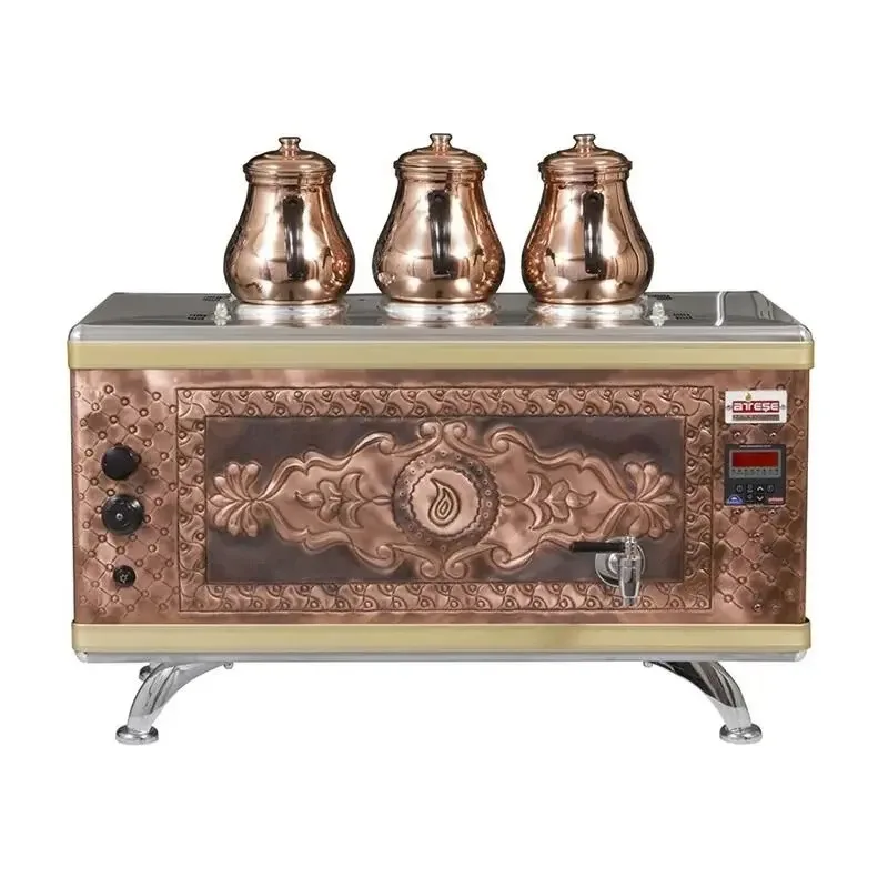 Ateşe Titanium Compact Akıllı Gazlı Elektrikli Bakır 3 Demlikli Çay Kazanı, 34 Litre