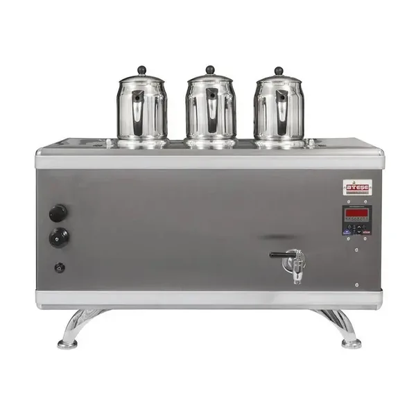 Ateşe Titanium Compact Akıllı Gazlı Elektrikli İnox 3 Demlikli Çay Kazanı, 34 Litre