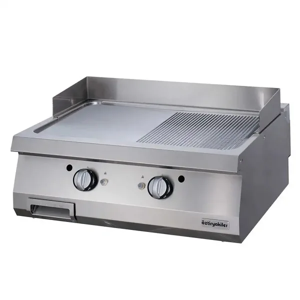 Öztiryakiler 900 Seri Set Üstü Grill Plate Yarı Oluklu Gazlı 80*90*30-Sert Krom Kaplı