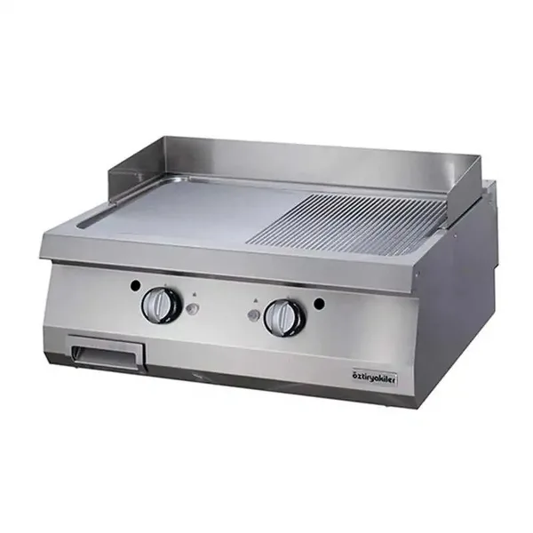 Öztiryakiler OGG 8070 Grill Plate Yarı Oluklu Gazlı 80x70 cm Sert Krom Kaplı