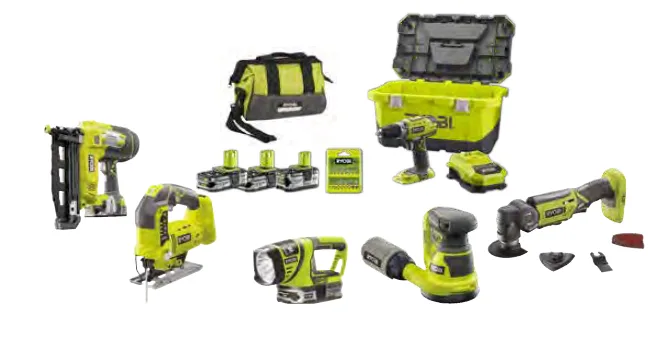 Ryobi R18N16G-120S+RCD1802-LLL99T+R18ROS-0+R18MT-0+RFL180M-0+R18JS-0+UTB2 Marangoz Seti