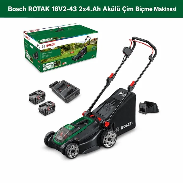 Bosch ROTAK 18V2-43 2x4.Ah Akülü Çim Biçme Makinesi 06008B9L00