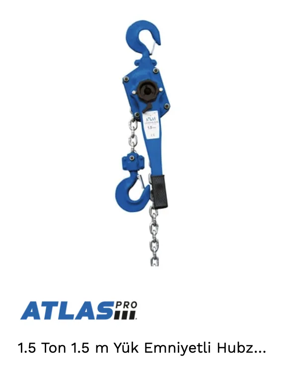HUBZUG ZİNCİRLİ ÇEKTİRME 1,5 TON ATLAS YÜK EMNİYETLİ