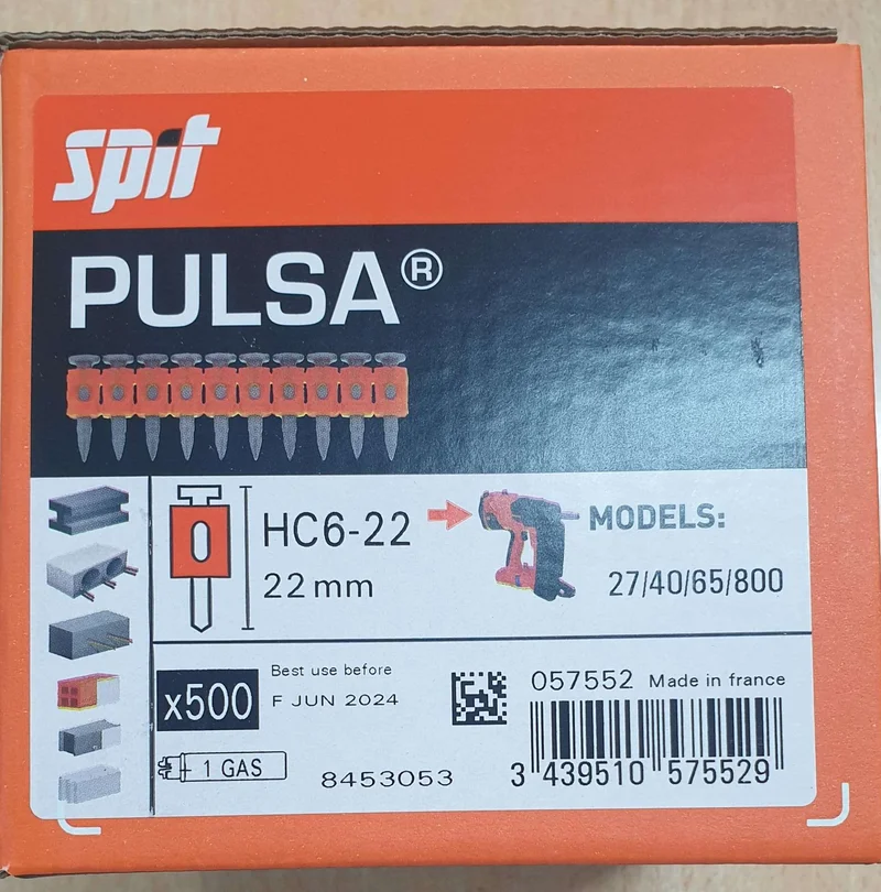 Spit Hc 6-22 çivi  (gaz+500 ad çivi) demir için uygundur