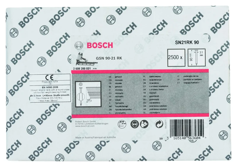 Bosch - GSN 90-21DK Çivi 90mm 2500lü Düz Parlak
