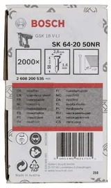 Bosch - Başsız Çivi 20ᵒ 50 mm Paslanmaz 2000li - Görsel 1