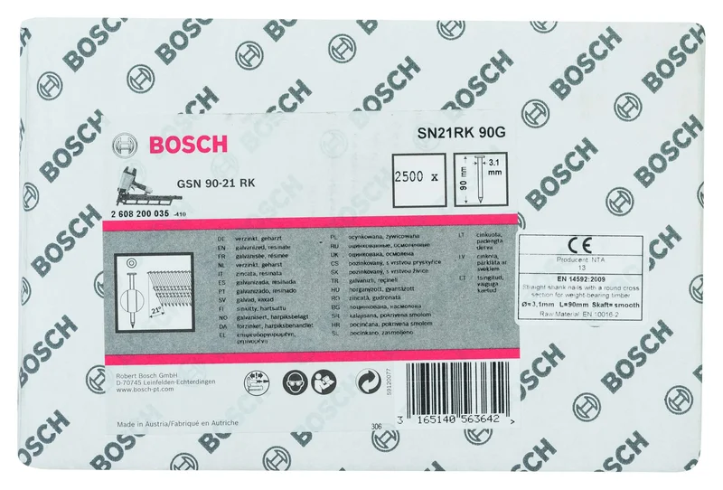 Bosch - GSN 90-21DK Çivi  90mm 2500lü Düz ÇinkoK