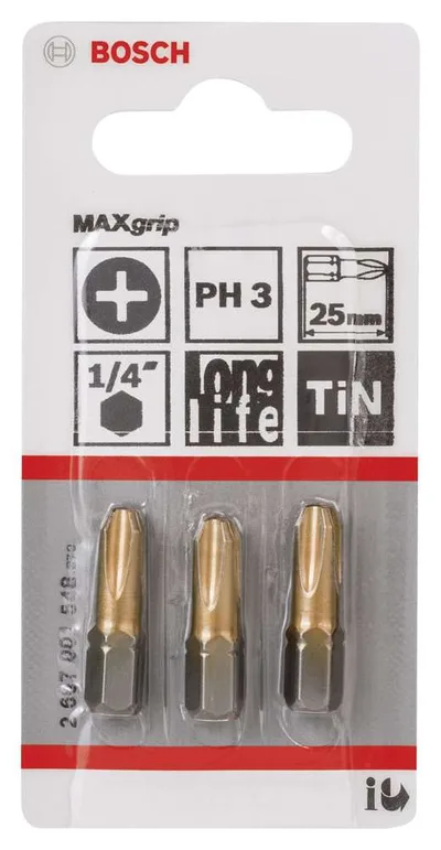 Bosch - Max Grip Serisi Vidalama Ucu PH3*25 mm 3'lü