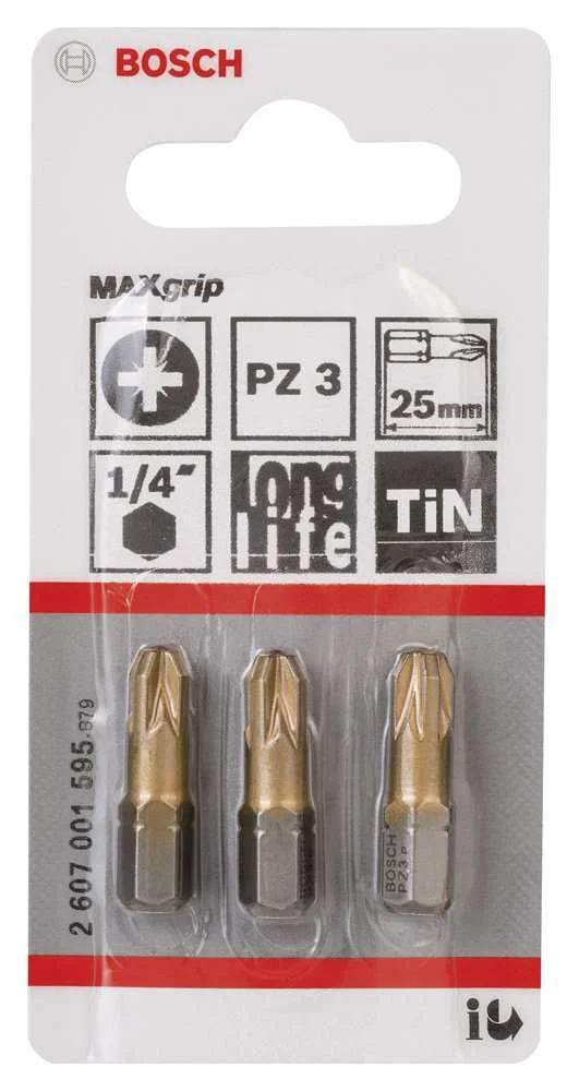 Bosch - Max Grip Serisi Vidalama Ucu PZ 3*25 mm 3'lü