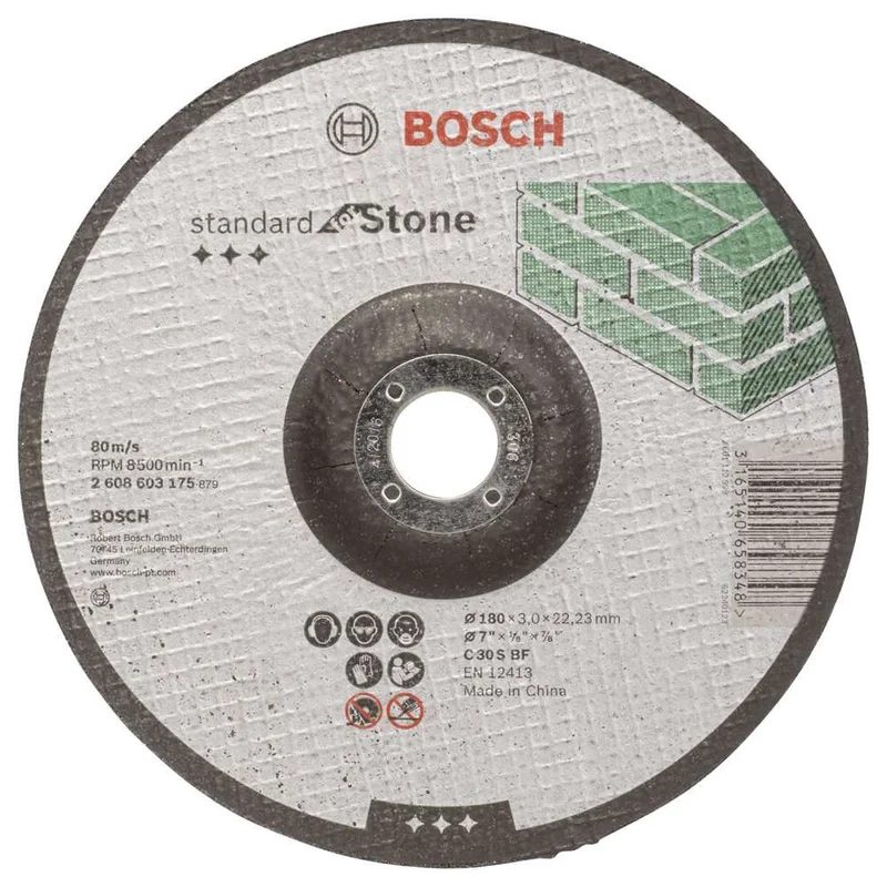 Bosch - 180*3,0 mm Standard Seri Bombeli Taş Kesme Diski (Taş)