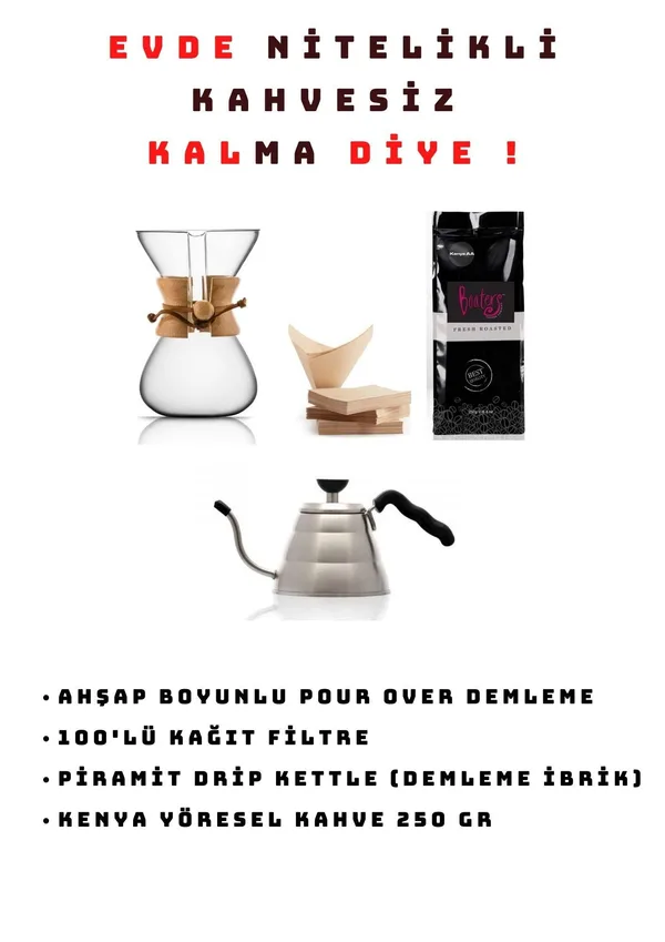 3. NESİL KAHVE DEMLEME SETİ - POUR OVER 5KUPA+FİLTRE+KETTLE+KAHVE