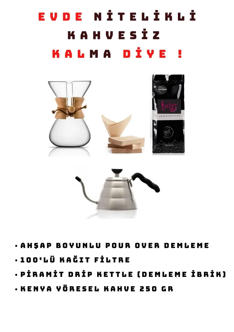 3. NESİL KAHVE DEMLEME SETİ - POUR OVER 5KUPA+FİLTRE+KETTLE+KAHVE