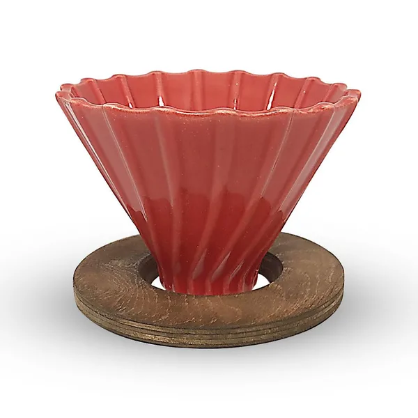 Horecamark Ahşap Standlı V60 Seramik Dripper No.2 Kırmızı