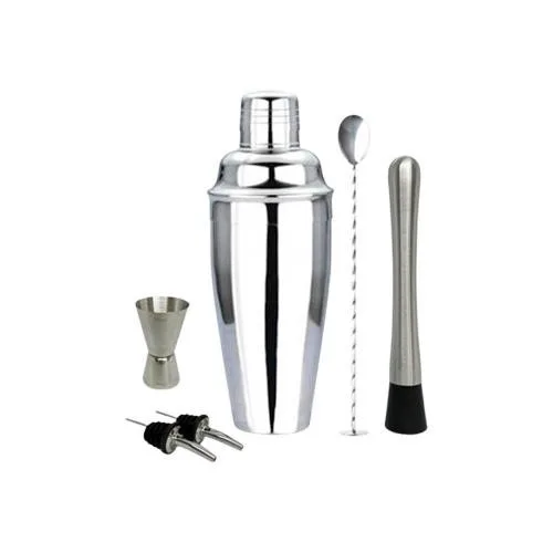 Horecamark Barmen Kokteyl Hazırlık Seti 6 Parça Shaker 700 ml Jigger Bar Kaşığı Şişe Akıtıcı Bar Tokmağı