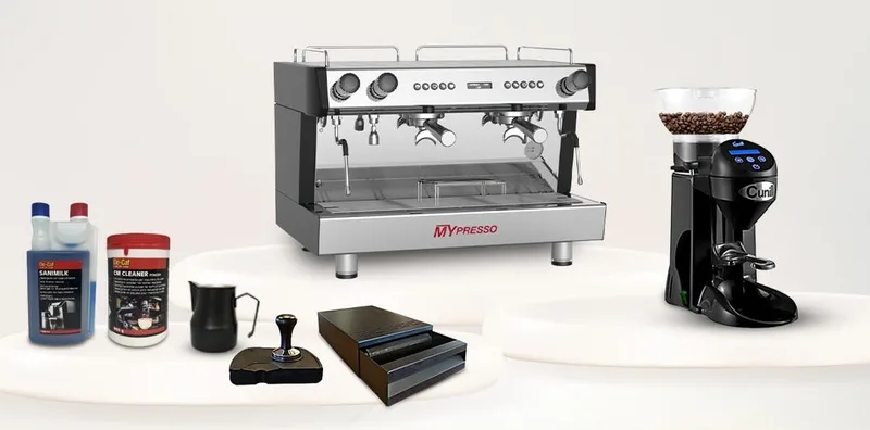 HORECAMARK CAFE SET MSX Kafe Ekipman Seti Mypresso Q2 TC Espresso Makinesi Otomatik Değirmen Barista Set Temizlik Set